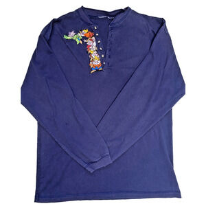 Vintage Disney Shirt Adult Size XL* Rare 90s Long Sleeve Navy Blue Casual Henley